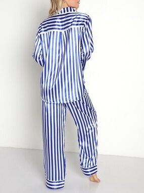 Show Me Your MuMu Blue and White Striped Satin Pajama bottoms